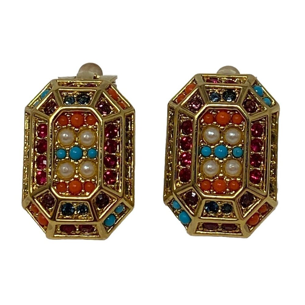 D’orlan Buried Treasure Swarovski Crystal & Faux Gemstone Clip On Earrings